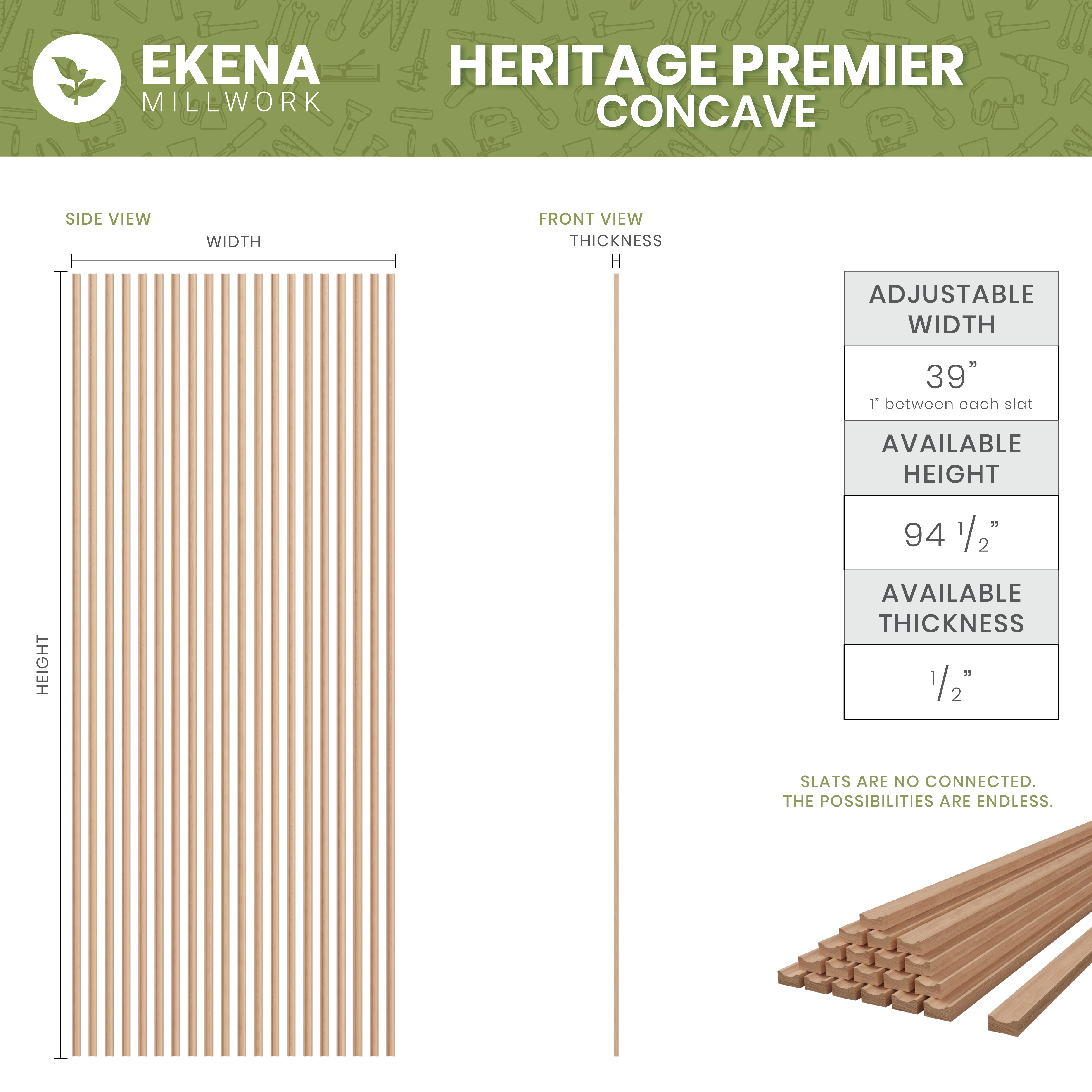 AmeriCraft Concave Stain Grade Solid Hardwood Adjustable Slat Wall