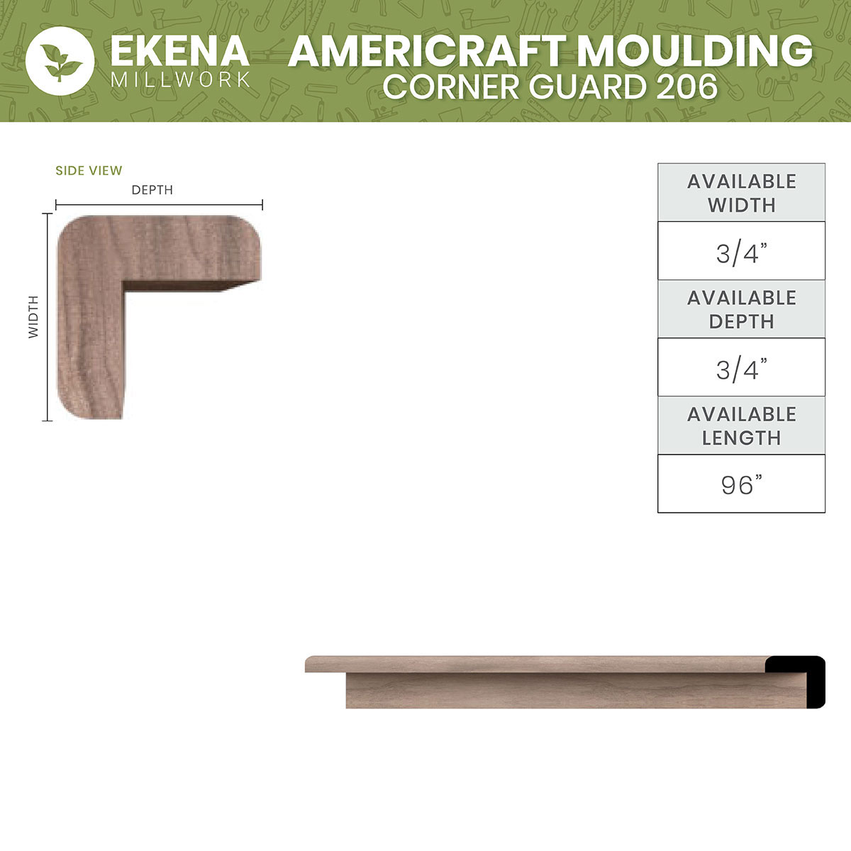 WM206 - Americraft Corner Guard Solid Hardwood Moulding, 3/4